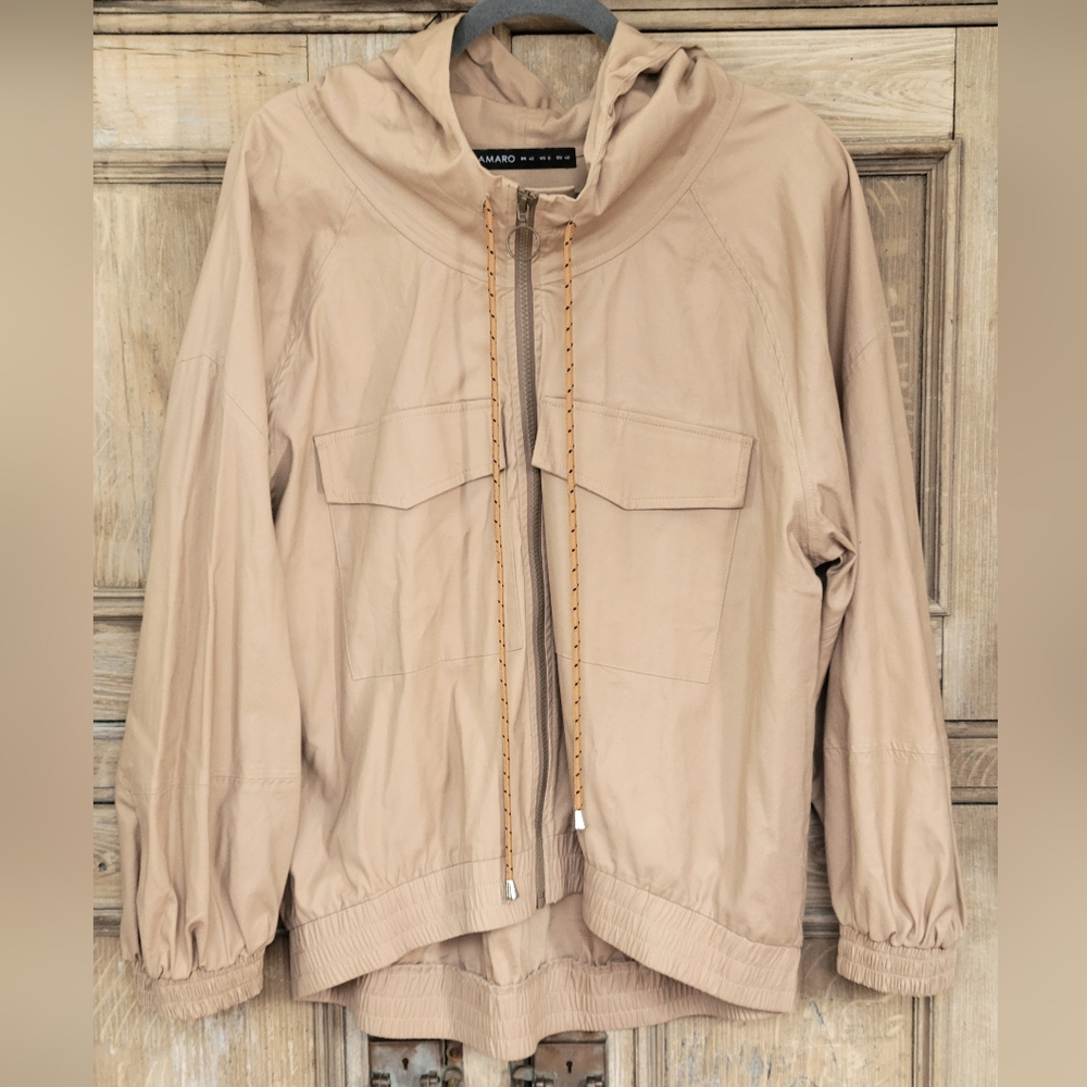 Amaro Women’s Hooded Utility Jacket Beige Size 8 Made in Brazil